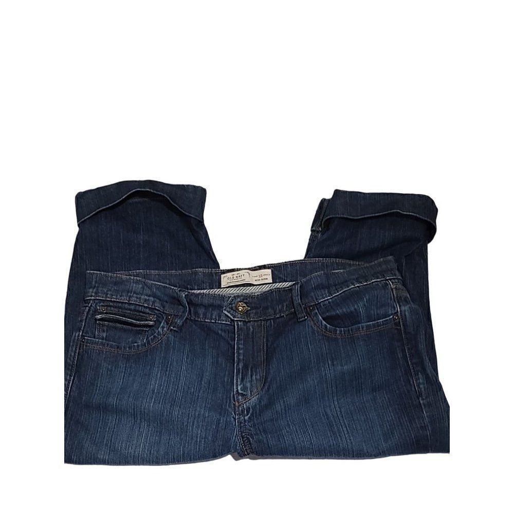 Old Navy Size 12 Denim Bermuda Shorts Dark Wash Stretch Cuffed Mid Rise